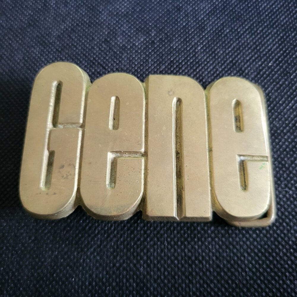 Vintage Name Gene Solid Brass Baron Belt Buckle